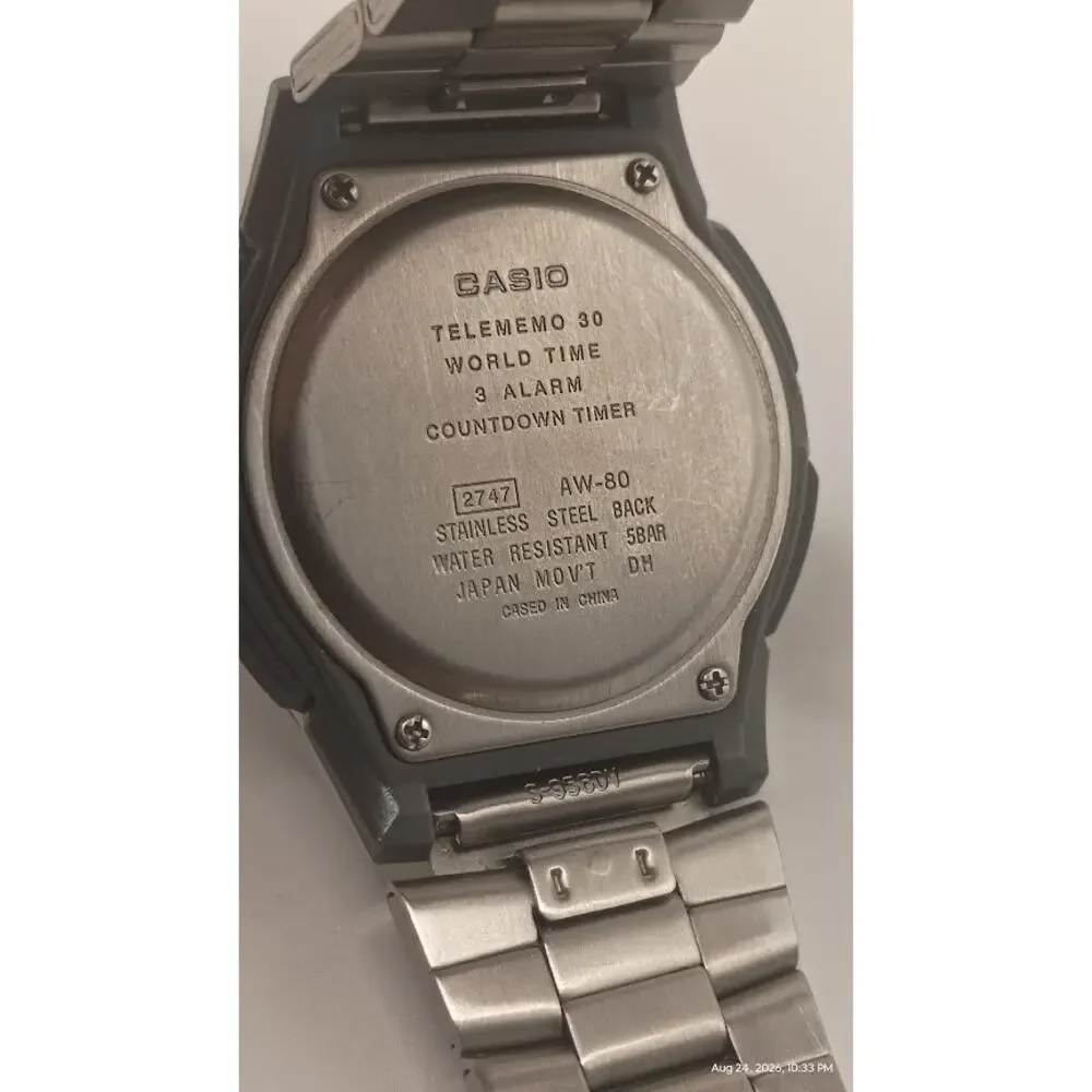 Casio AW-80D-1AV Telememo 30 Ana-Digi Watch Stainless Steel Module 2747
